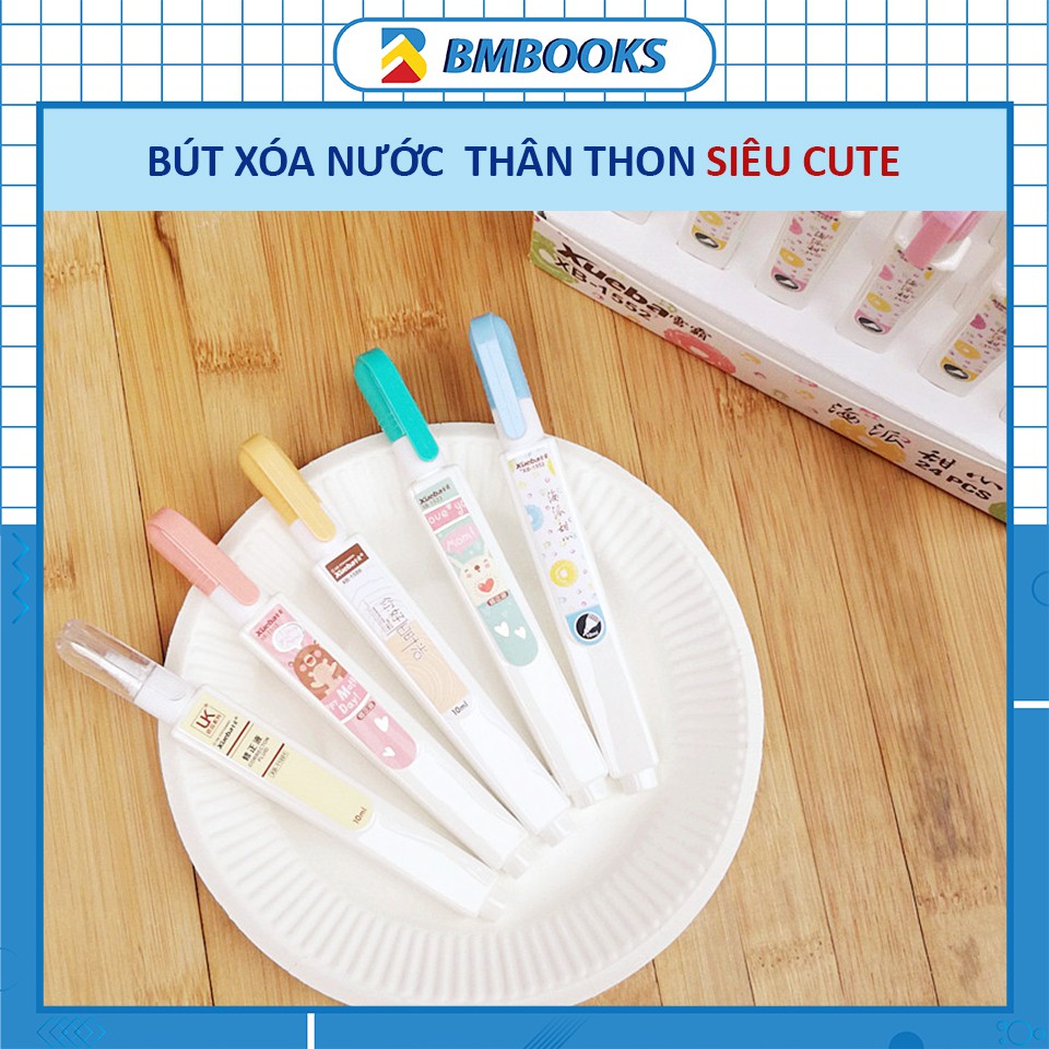 Bút xóa nước cute nhiều mẫu dễ thương tẩy trắng thân thon gọn nhiều màu sử dụng tiện lợi BMBooks