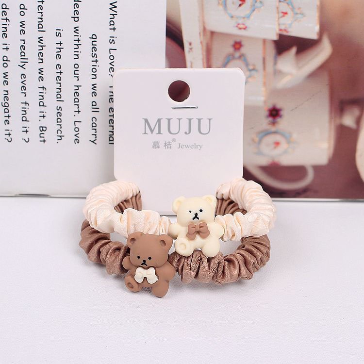 Set 2 Dây Cột Tóc Scrunchies Hình Gấu Cute Phong Cách Hàn Quốc