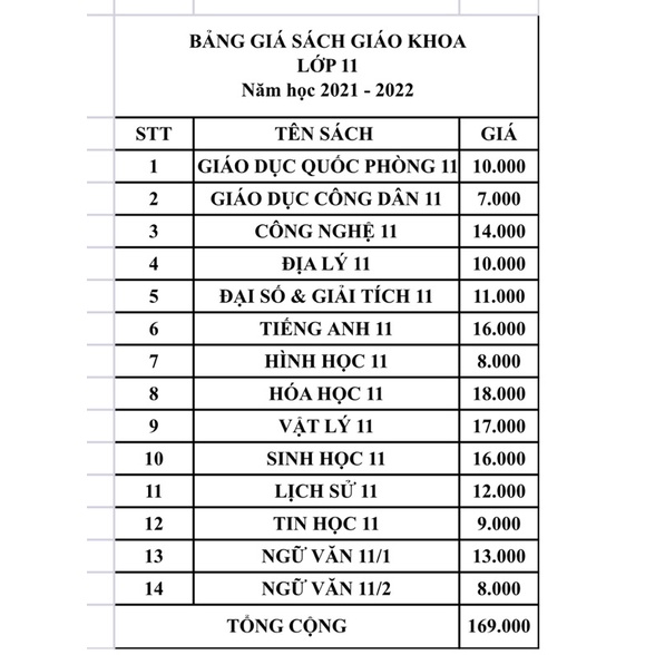 SGK Lớp 11 (kèm 14 bìa bao)