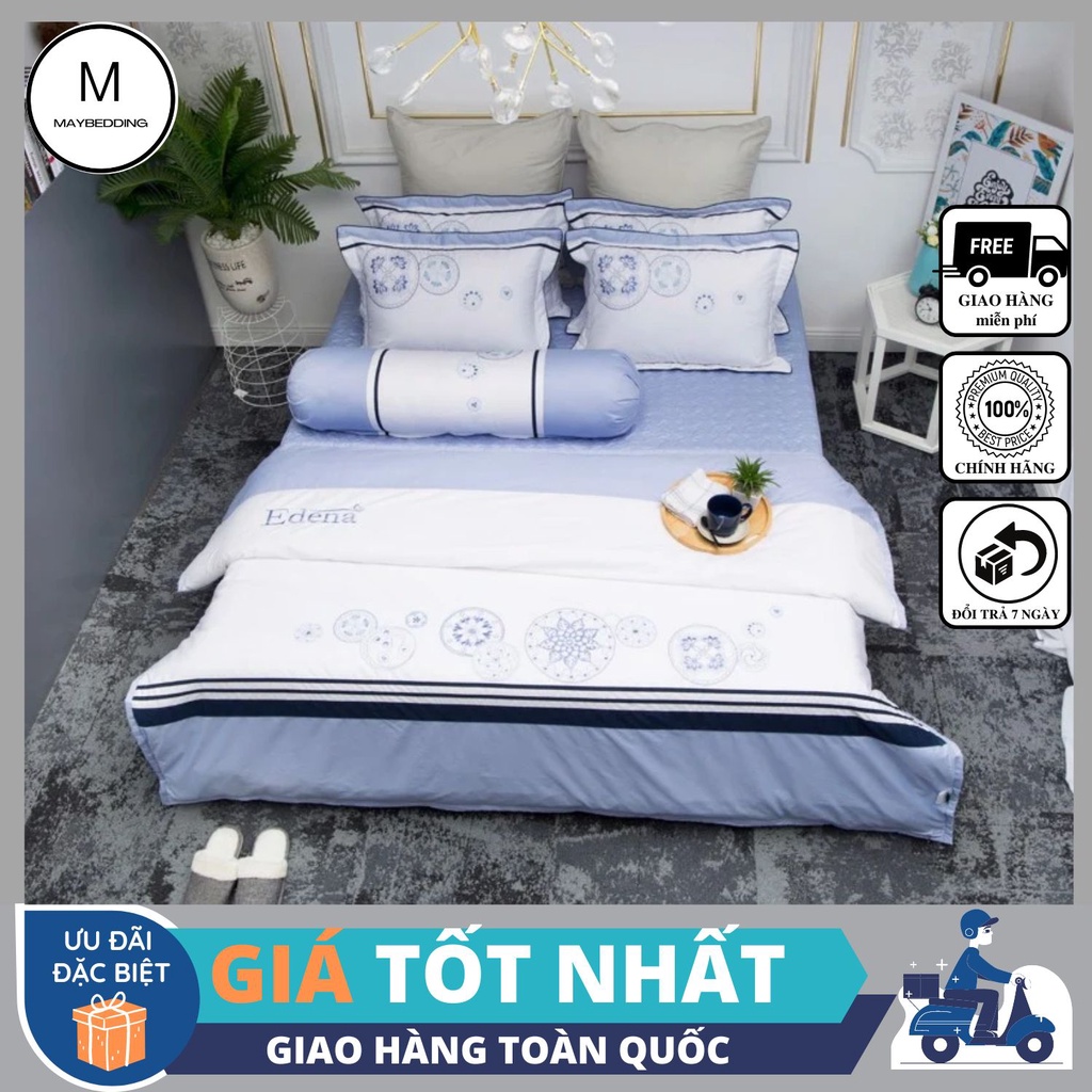 Bộ ga ( drap ) nệm Cotton Solid Edena mẫu 366 - Chính Hãng , Cao Cấp Maybeding