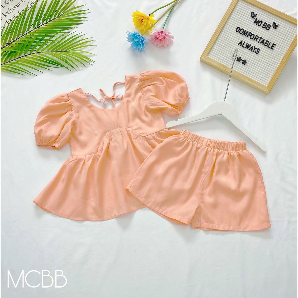 MCBB - Size Vừa 24-48Kg Đồ Bộ Bé Gái Áo Tay Phồng Quần Đùi Short Peplum Áo Cộc Tay Quần Áo Bé Gái Trẻ Em 1-16 Tuổi Nữ 13