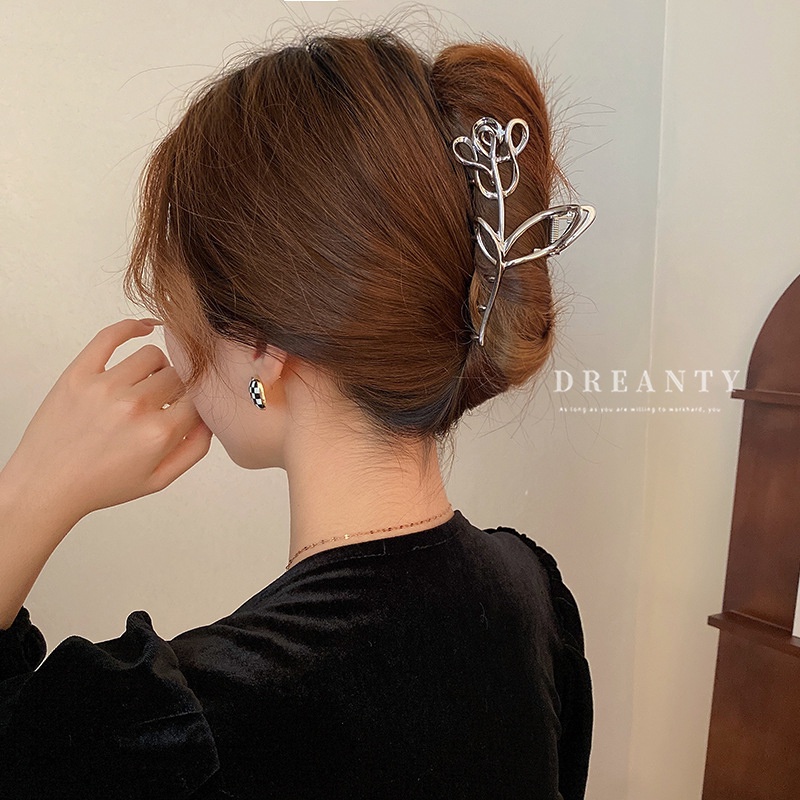 Kẹp Tóc Kim Loại Hình Hoa Hồng Rỗng Độc Đáo Thời Trang Hàn Quốc Cho Nữ