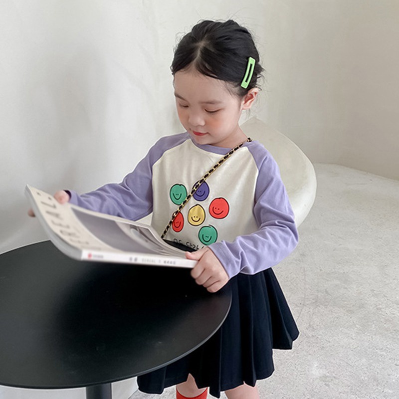 Áo Thun Tay Dài Cổ Tròn In Họa Tiết Hoạt Hình Phong Cách Hàn Quốc Thời Trang Xuân Thu Cho Bé Gái