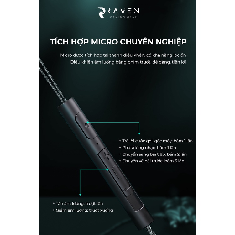 Tai nghe gaming có dây, tai nghe chơi game âm bass mạnh, chống ồn - Raven Gaming Gear