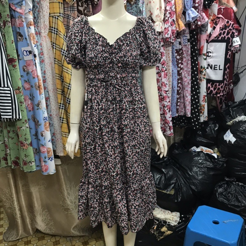 Váy thiết kế maxi freesize vải lụa mát không nhăn dành cho khách tùe 40kg tới 70kg, váy bầu mặc Ok - xưởng may Ái Nhi