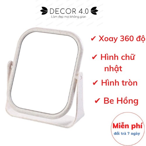 Gương để bàn, Gương mini để bàn trang điểm, hình tròn ,hình vuông có đế xoay 360 độ Decor 4.0