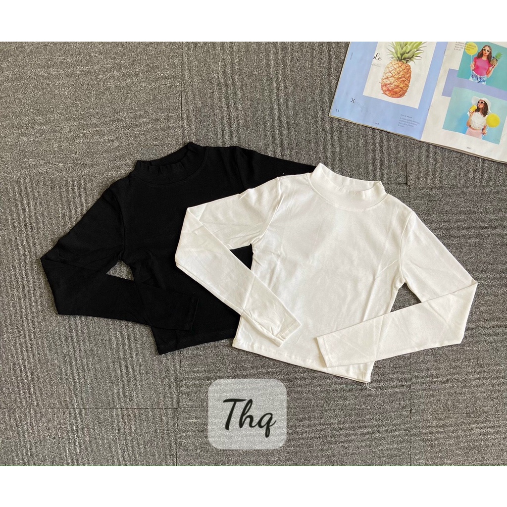 Áo croptop cổ 3 phân dáng basic