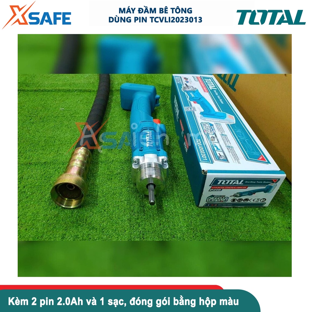 Máy đầm bê tông dùng pin Lithium-ion 20V TOTAL TCVLI2023013, kích thước dây đàm: Φ35x120mm, tốc độ không tải: 2300 v/p