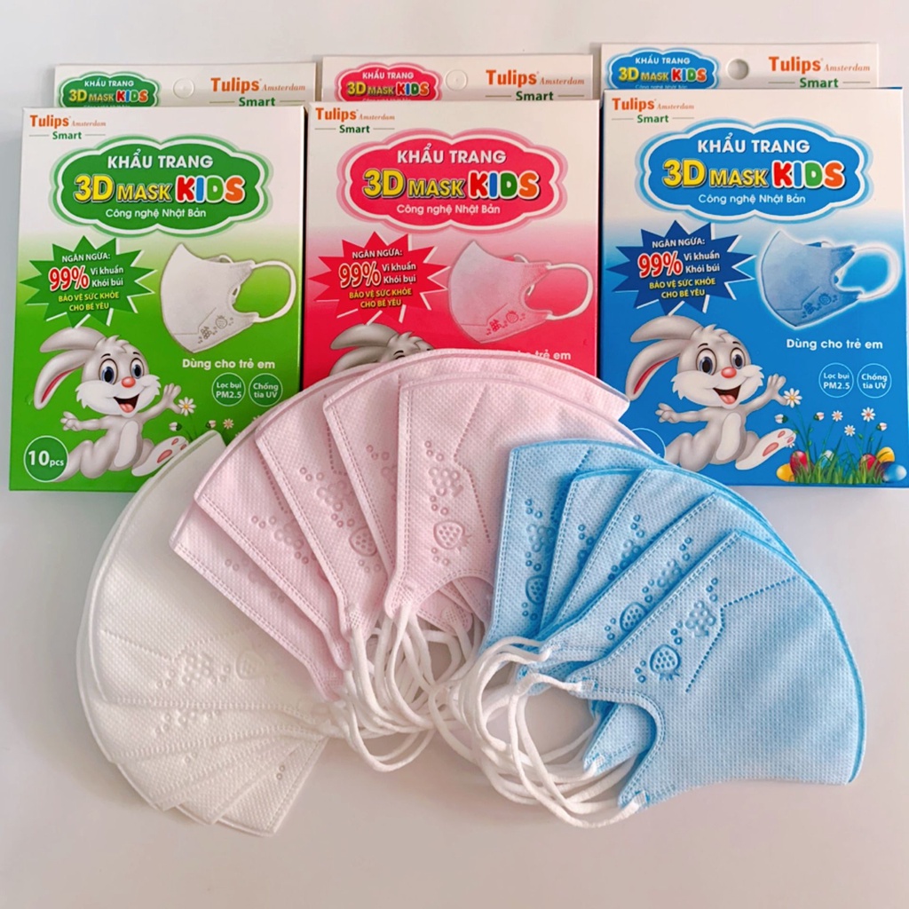 Khẩu trang trẻ em 3D Mask Kids Tulip, bảo vệ sức khoẻ cho bé, hộp 10 chiếc - Soleil Home