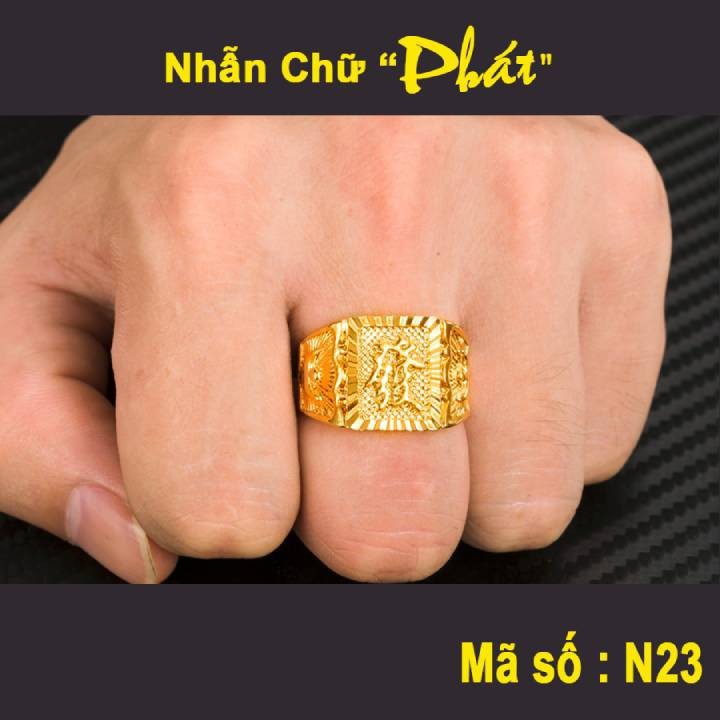 Nhẫn Nam Chữ Hán Chữ Tài , phúc , lộc - Mạ Vàng 18k Công Nghệ Cao