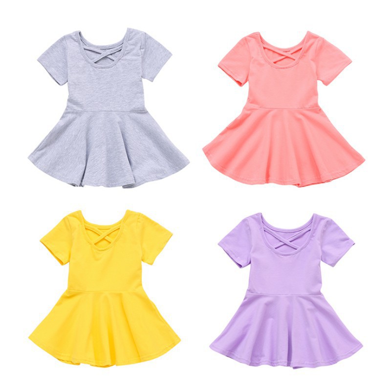 Đầm cotton màu trơn cho bé gái