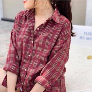 Áo sơ mi oversize caro đỏ