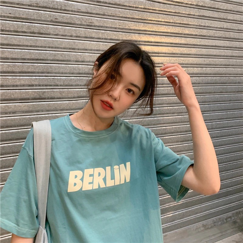 [HÀNG SẴN] Áo Thun Unisex Xiaoni BERLIN Màu Xanh