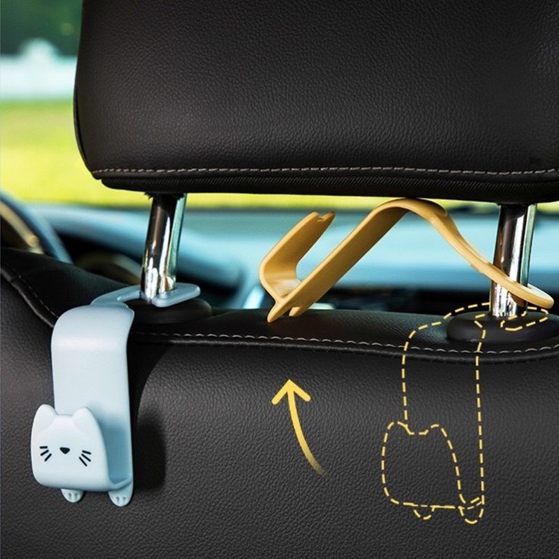 Set 2 Móc Treo Đồ Chịu Lực Tốt Hình Mèo Hoạt Hình Sáng Tạo Đa Năng Gắn Sau Ghế Xe Hơi