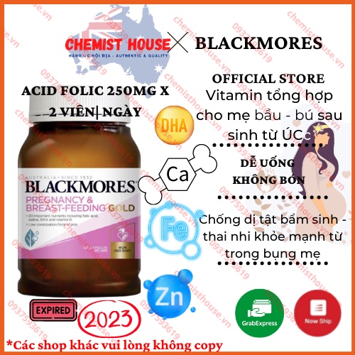 Vitamin tổng hợp cho mẹ bầu Blackmores Pregnancy & Breastfeeding Gold (DHA, Canxi, Sắt, Acid Folic)