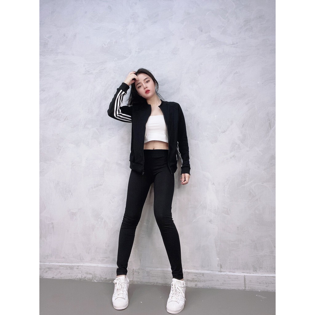 (HÀNG XUẤT XỊN) Áo khoác das đen 1782 3-STRIPES TRACKTOP WOMEN Made in Cambodia full tag code  SIZE S M L | BigBuy360 - bigbuy360.vn