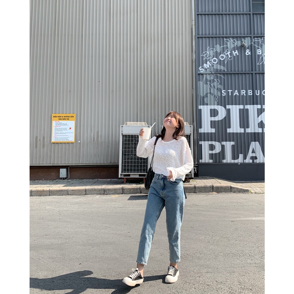 Quần jeans Nữ Lưng Cao Màu Xanh LDM-102