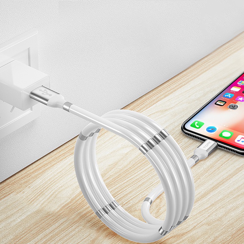 Dây cáp sạc Topk AN07 đầu nam châm truyền dữ liệu sạc nhanh có thể thu vào chống rối,dành cho iphone,android
