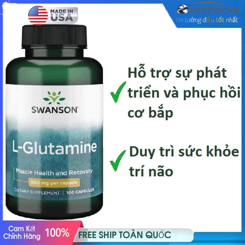 Viên uống giúp hồi phục và phát triển cơ bắp hổ trợ sức khoẻ trí não Swanson L-Glutamine
