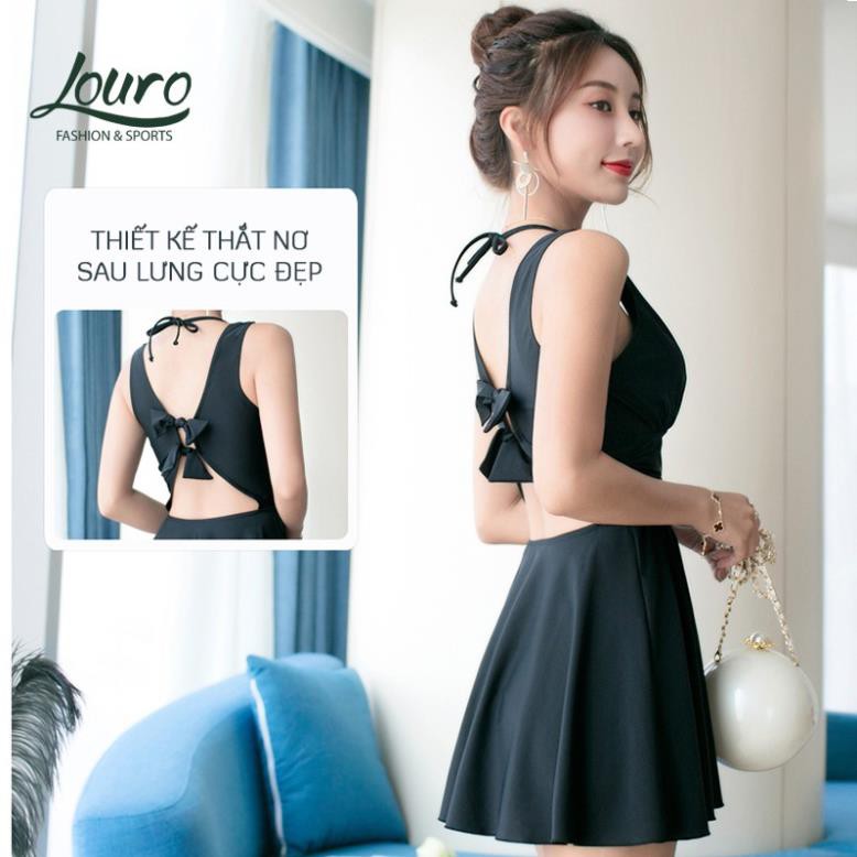 Bộ đồ bơi nữ kín đáo liền thân Louro, kiểu đồ bơi 1 mảnh dạng váy đẹp thắt nơ sau lưng phong cách Hàn Quốc - SW01 new
