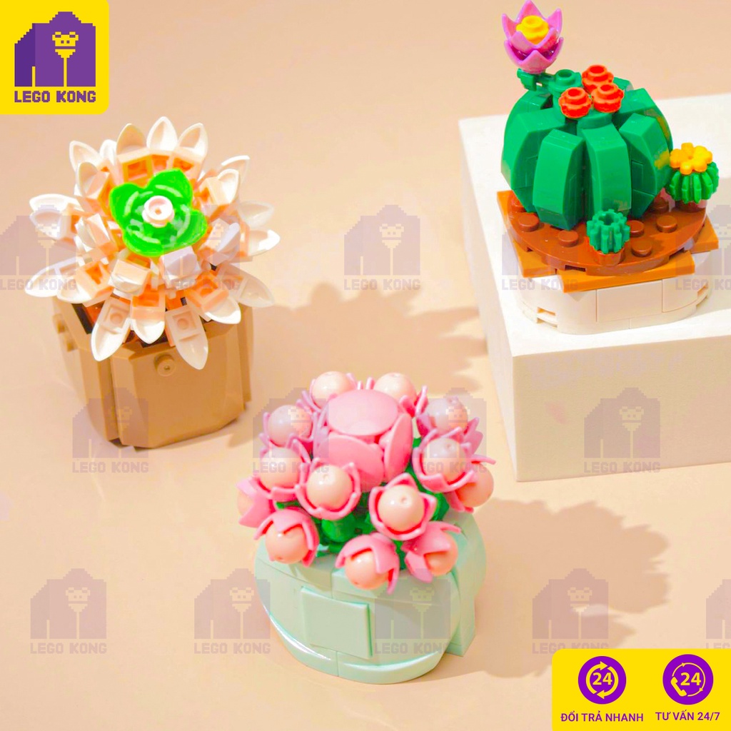 Đồ chơi lắp ráp lego chậu cây sen đá xếp hinh hoa xương rồng làm quà sinh nhật decor phòng học bàn làm việc