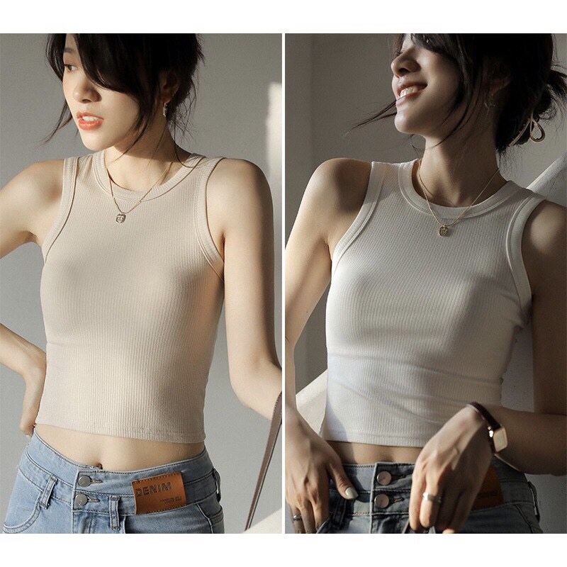 Áo ba lỗ thun tăm co giãn dáng croptop, áo tập gym yoga T12