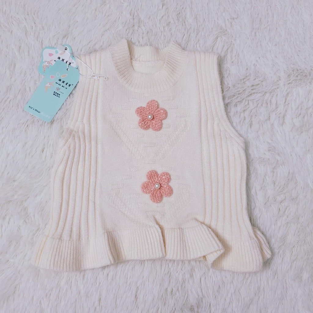 6400 Áo gile len quảng châu loại đẹp cho bé gái phối bèo gấu (5-12.5kg)