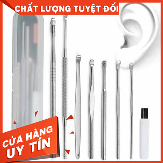 Bộ dụng cụ ráy tai 8 món, chất liệu Inox và gỗ sao an toàn, tiện lợi, dễ mang theo,Bộ lấy ráy tai, bộ ngoáy tai, dụng cụ