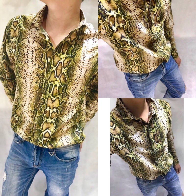 Sơ mi lụa họa tiết da rắn