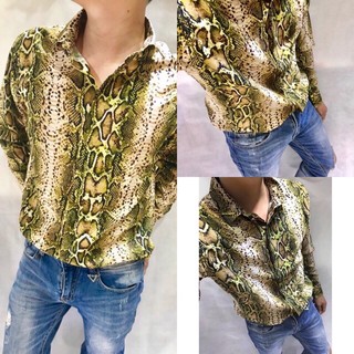 Sơ mi lụa họa tiết da rắn