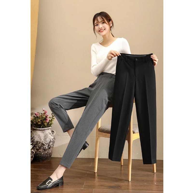 Quần tây nữ công sở lưng cao có đai bigsize dáng đứng ống dài Chất vải trơn - Quần baggy đen cạp cao nữ mặc đi học sinh | BigBuy360 - bigbuy360.vn