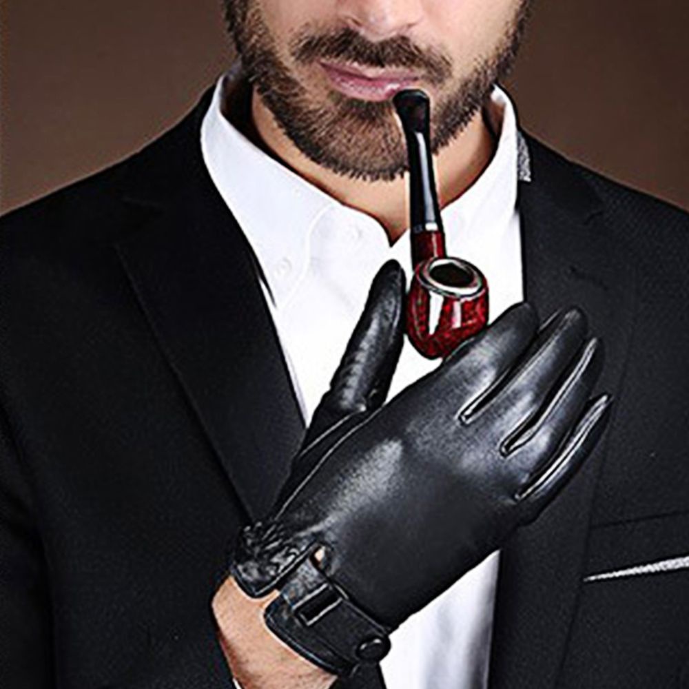 Găng tay da PU lót lông giữ ấm chống nước dùng được cảm ứng nhiều màu kiểu Hàn cho nam