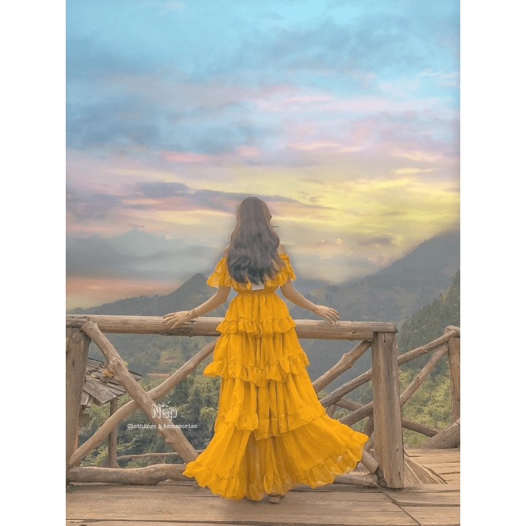 (Free Ship) ĐẦM MAXI VOAN TẦNG ĐI BIỂN CHƠI HÈ THẢ DÁNG SIÊU SANG CHẢNH PU HHp Fashion