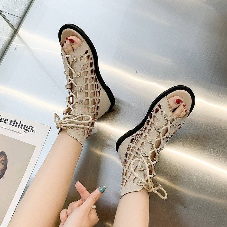 Giày Sandal Thắt Dây Đế Bằng Phong Cách Âu Mỹ Thời Trang Xuân Hè Mới 2023