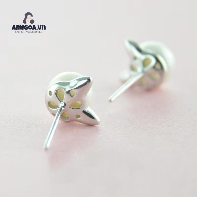 ✨✨Khuyên Tai Bạc 925 Hình Tai Mèo Đính Ngọc Trai Dễ Thương Cho Nữ