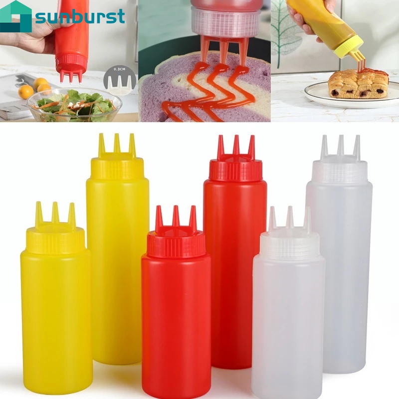 Bình Đựng Dầu Ăn / Nước Sốt Ba Lỗ Dạng Bóp Bằng Nhựa 450ml / 650ml Dành Cho Nhà Bếp