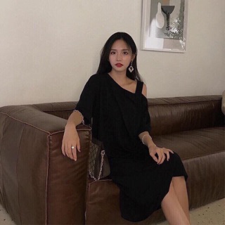 Váy cotton lệch vai