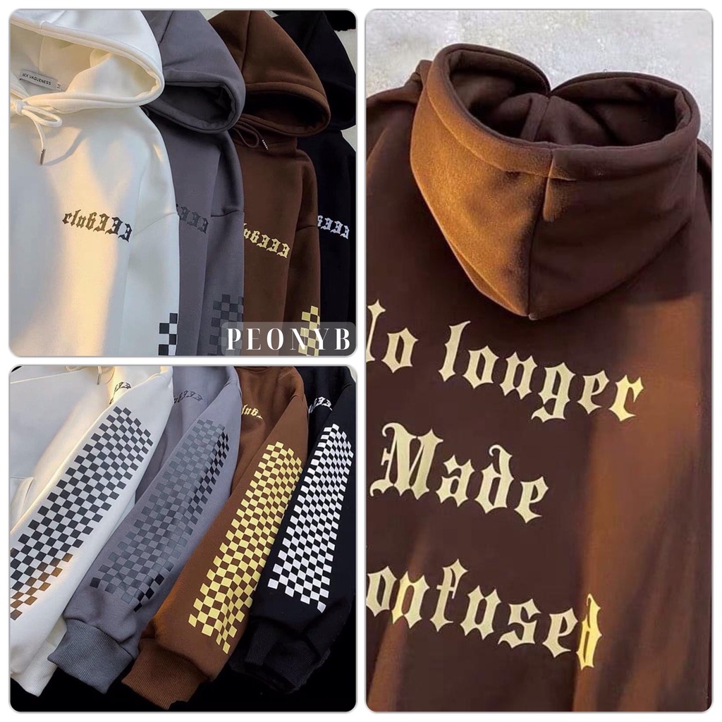 Áo Hoodie Tay Caro Bàn Cờ PEONYB Unisex [FREESHIP] Nỉ ngoại form rộng tay bồng in hình vintage kiểu dáng hàn quốc đẹp