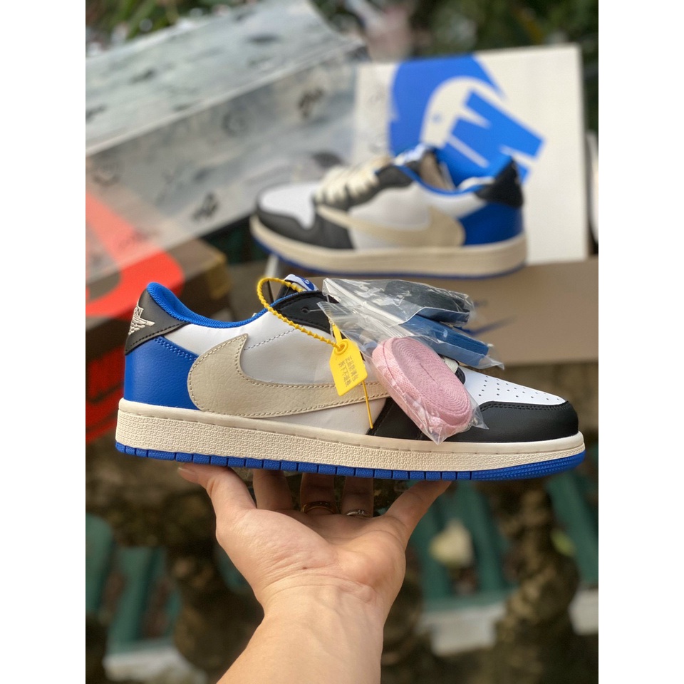 Giày jordan travis scott low blue bản SC full phụ kiện vỏ nhựa, ảnh thật