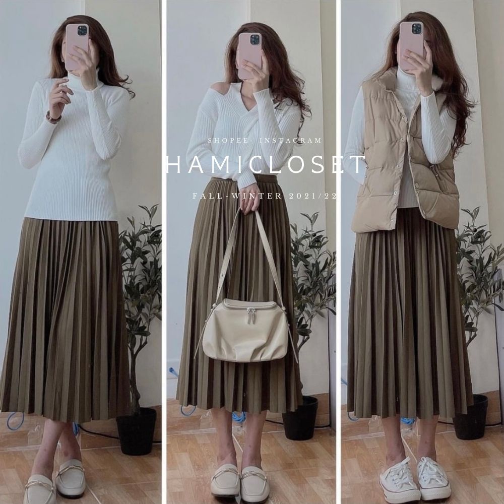 Chân váy xếp ly vải dày dặn dáng dài hàng chuẩn quảng châu mã 803