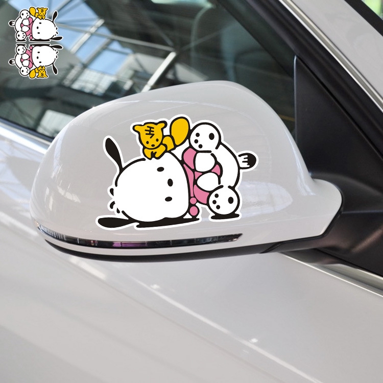 Cute! Đề Can Dán Trang Trí Kính Chiếu Hậu Xe Hơi Hình Pochacco Phản Quang Chống Thấm Nước