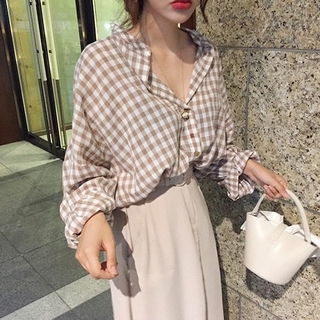 CCVN Áo sơ mi caro dáng rộng phong cách Hàn Quốc 1025