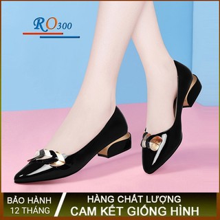Giày búp bê nữ cao gót 2p hàng hiệu rosata đẹp hai màu đen xanh ro300