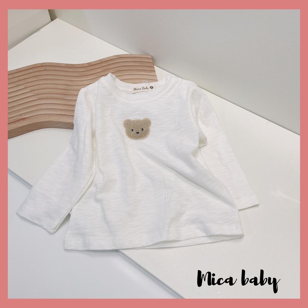 Áo phông, áo thun dài tay thu đông đính gấu chất liệu vải cotton xước đáng yêu cho bé từ 8- 18kg QA47 Mica Baby