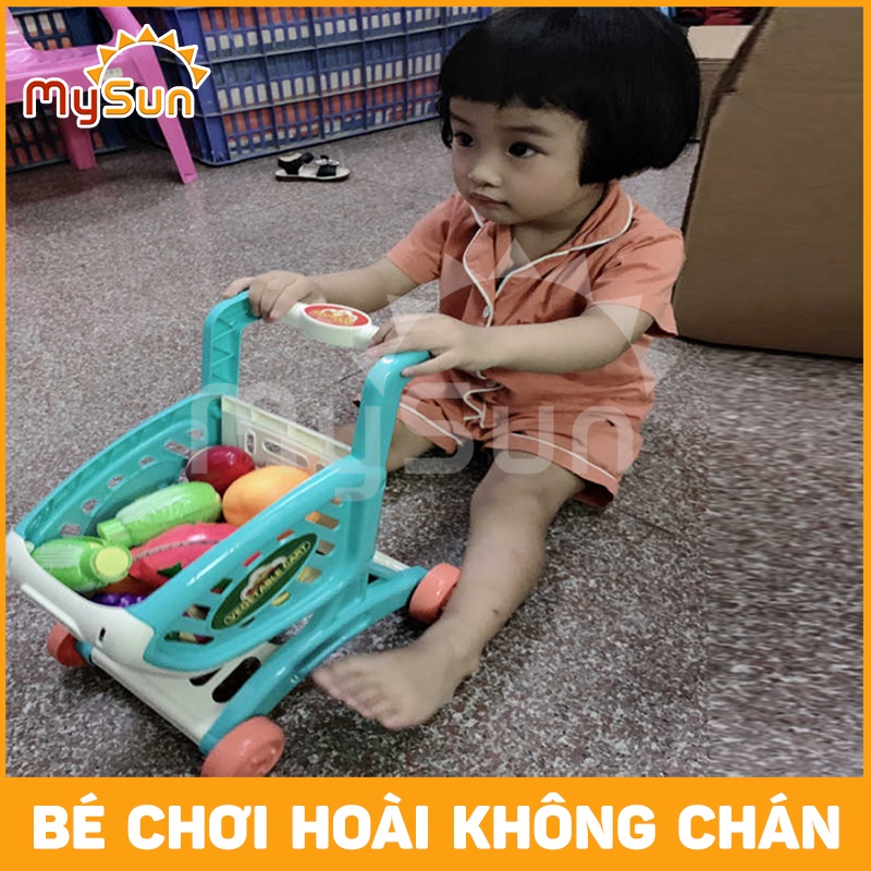 Đồ chơi xe đẩy siêu thị 🌸MINI🌸 cho bé kèm bộ đồ chơi nấu ăn nhà bếp: Rau củ, Thịt cá, Hoa quả, Dao thớt - MYSUN