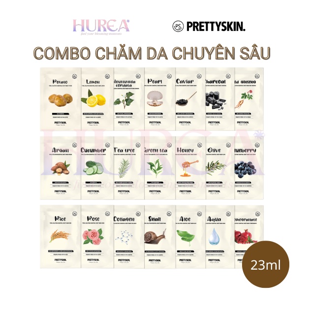 Combo mặt nạ chăm da chuyên sâu PRETTYSKIN. Total Solution Essential Sheet Mask 23ml (21 loại)