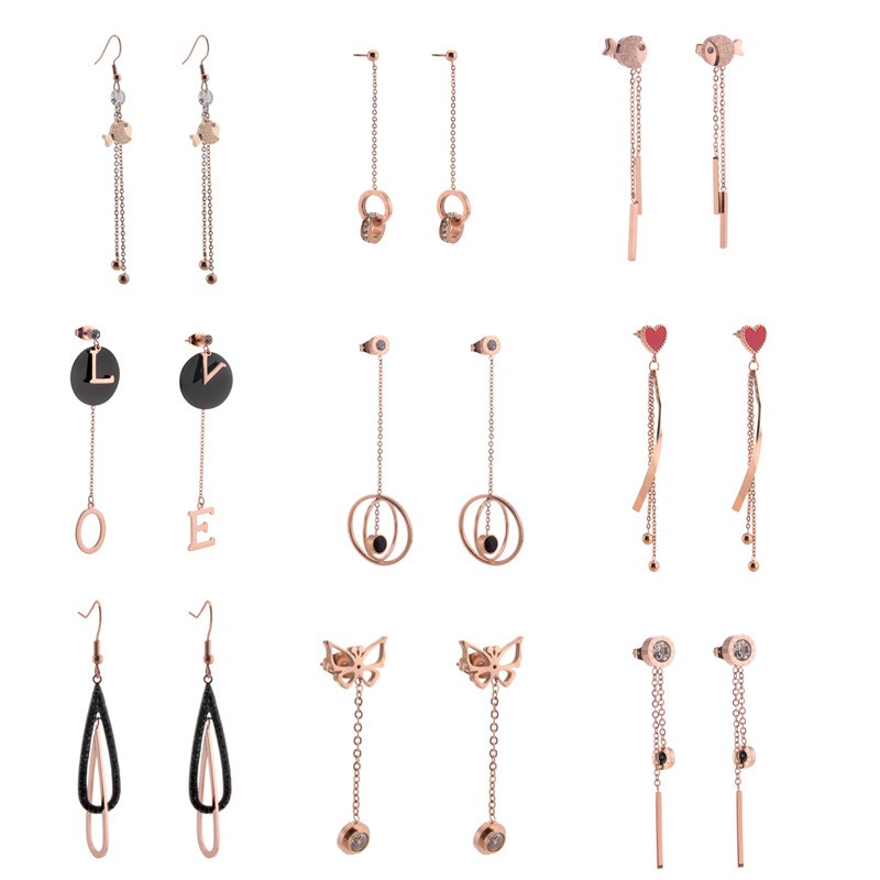 Bông Tai Bằng Thép Titan Không Gỉ Màu Vàng Hồng Hình Học Đơn Giản Phong Cách Nhật Hàn Cho Nữ