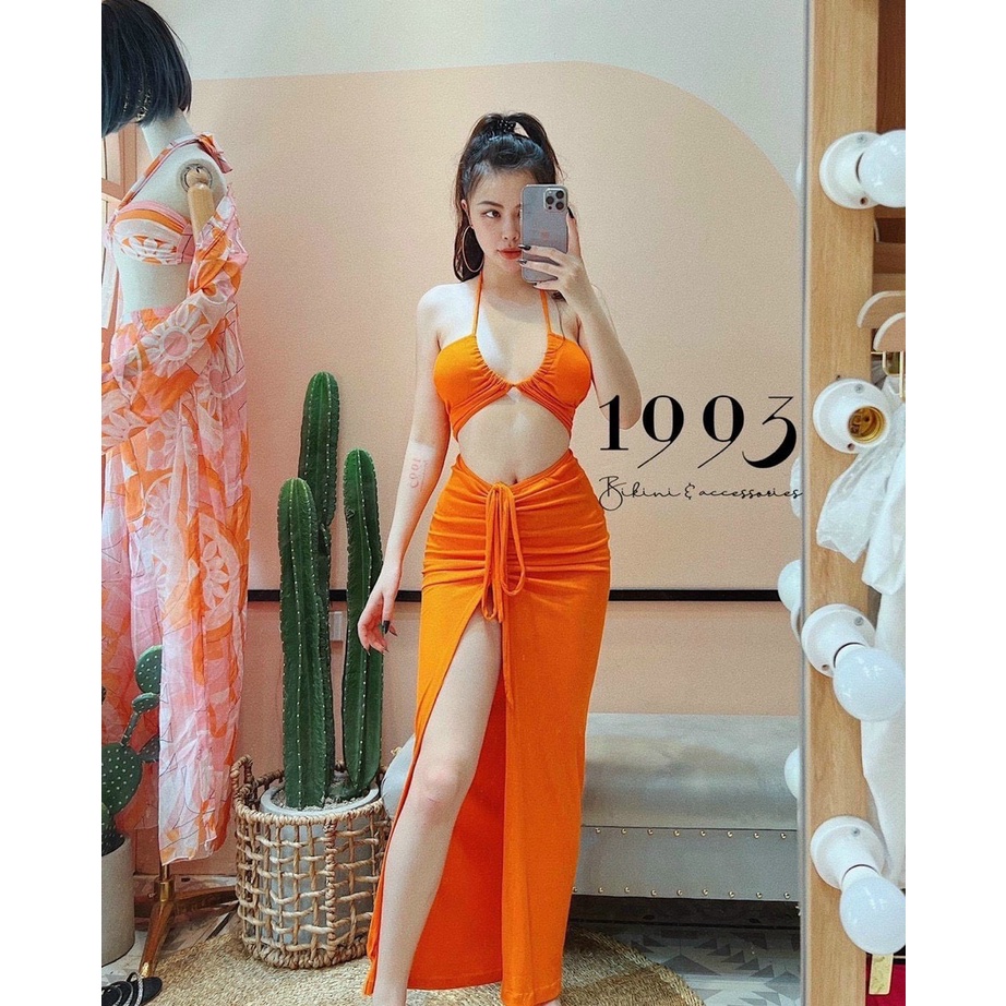 Bikini 3 mảnh đi biển trắng đen cam ❤️ Áo tắm đi biển đẹp ❤️ đồ bơi nữ Hàn Quốc kín đáo quần tam giác gợi cảm