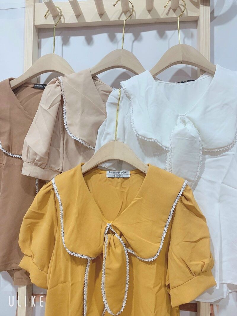 Áo sơ mi cộc nơ cổ viền xinh xắn