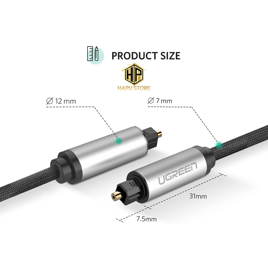 Cáp audio quang (Toslink, Optical) Ugreen 10540 dài 2m chính hãng - Hapustore